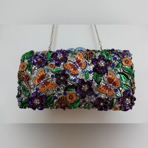 Natasha Embellished Floral Butterfly Clutch Bag – Rhinestone Evening Purse